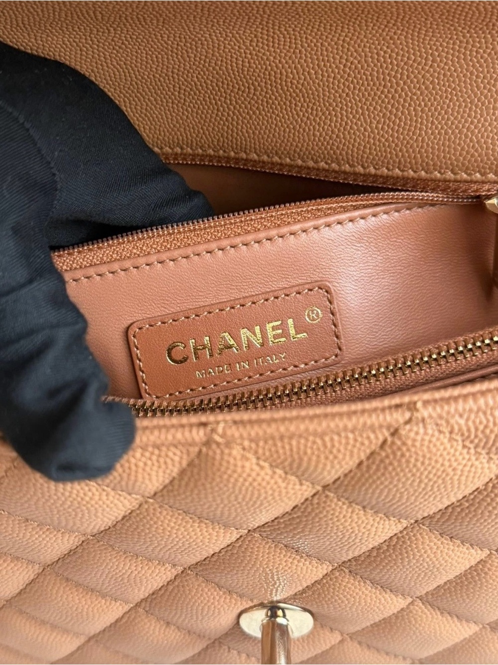 CHANEL Brown Quilted Coco Handle Top Handle Bag Chain Strap Dust Bag Auth Card - Picture 14 of 16